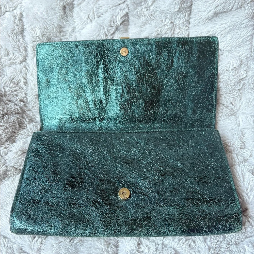 Yves Saint Laurent Y-Linge Clutch, Shimmer Green, Satin Interior - Picture 14 of 16